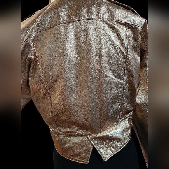Vintage Leather Metallic Gold 100% Leather Moto Jacket! - Picture 6 of 9